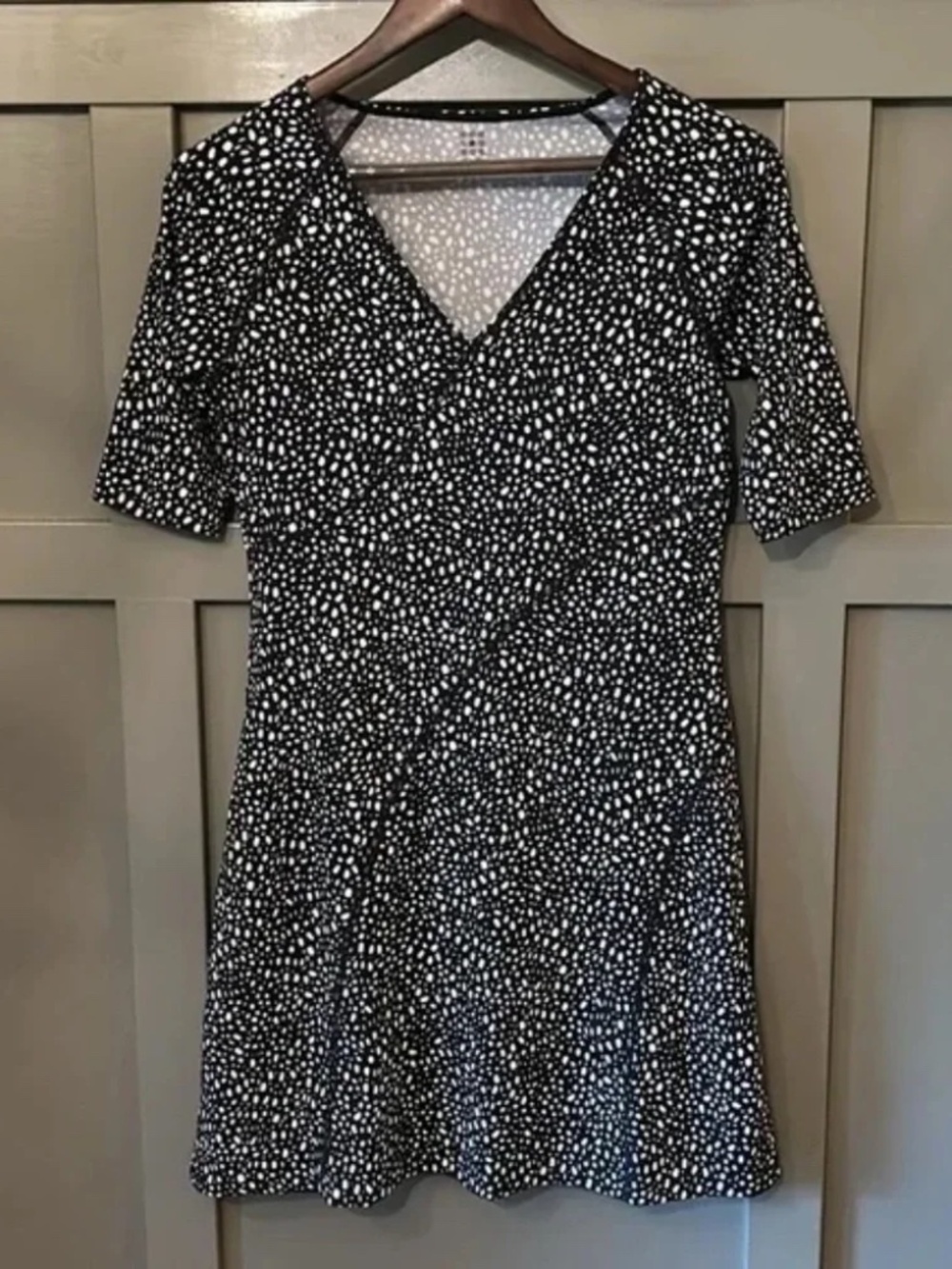 Title Nine Sayonara Cafe Sleeve Dress Black White Dots Athleisure Size Small